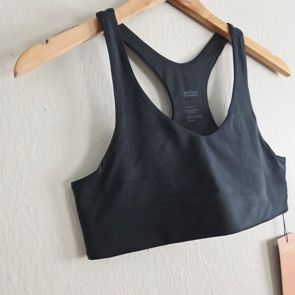 Girlfriend Collective FLOAT V-Neck Racerback Sports Bra Midnight Black Large NWT - Picture 6 of 12